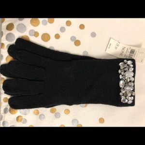 NWT Ann Taylor Black Knit Gloves Jeweled Embellish